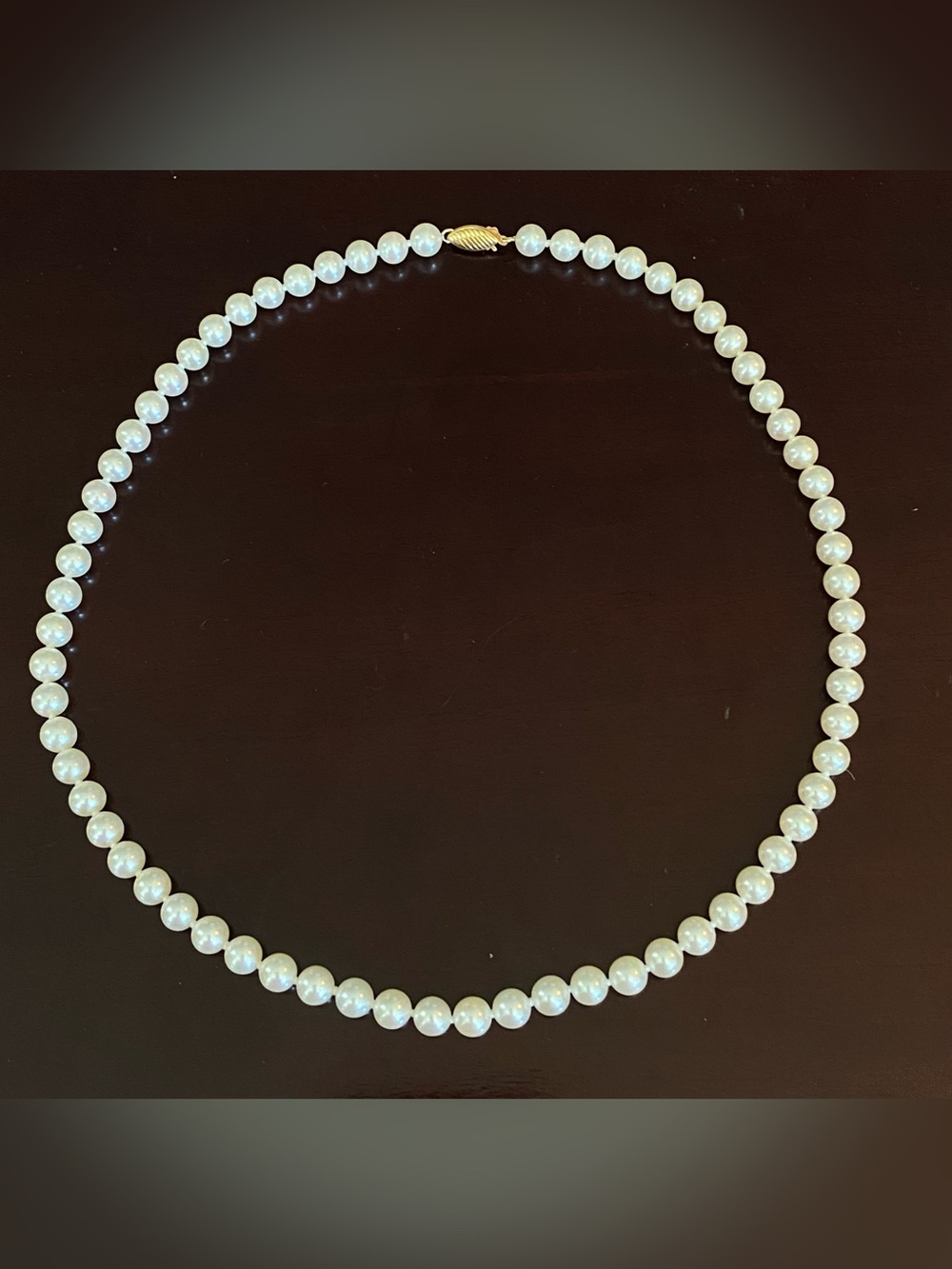 14k Clasp 6+ mm  Single Strand Ivory Cultured Pearl Knotted 18” Necklace